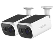 Restored Swann Evo Wireless Outdoor 2K Cameras with Integrated Solar Panel & 2 x 16GB MicroSD Cards, 2 pk. SESOL2KBCPK2