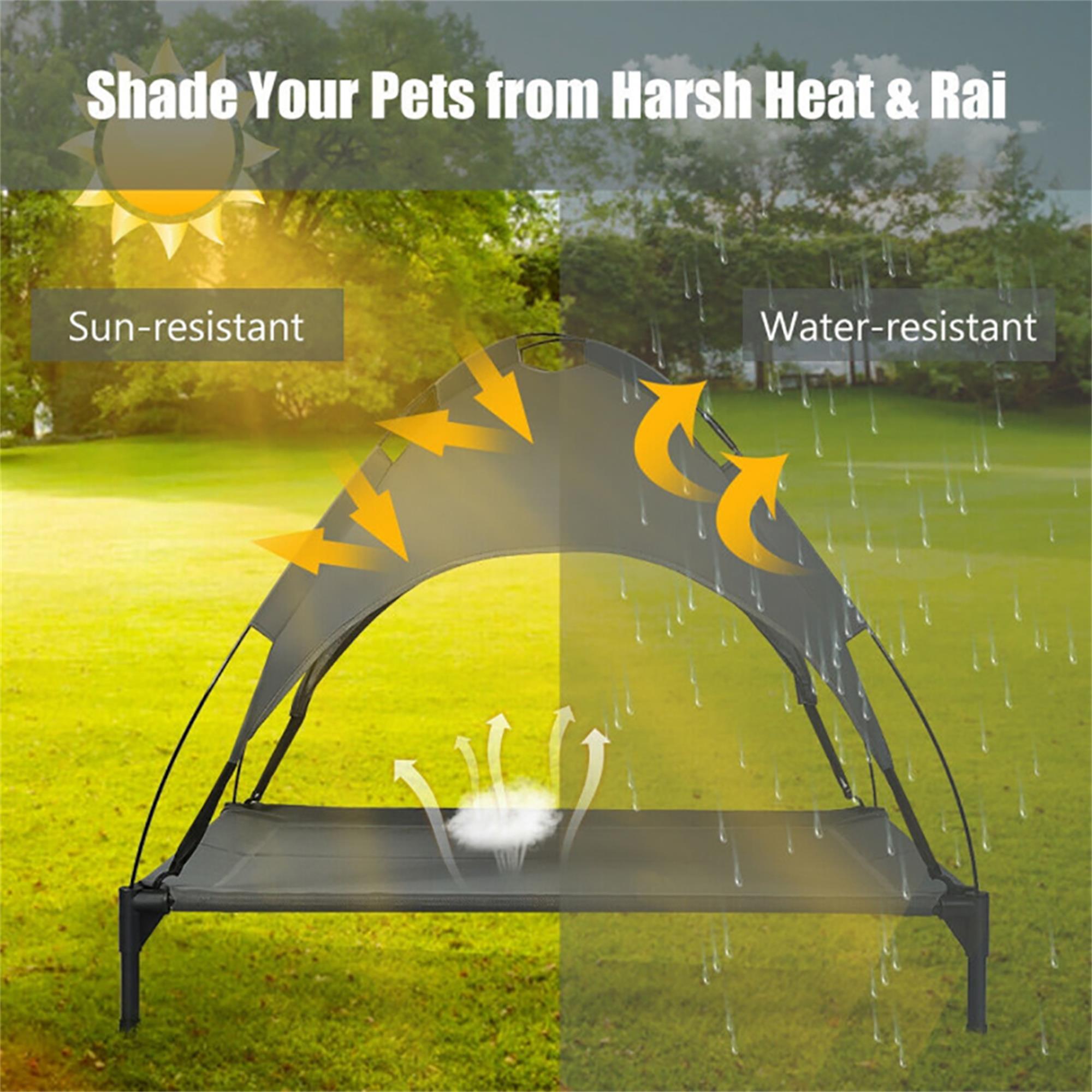 resenkos 41" Elevated Dog Bed with Canopy, Outdoor Dog Cot with Removable Canopy Shade Tent, Portable Raised Pet Cot Cooling Bed for Dogs and Cats, Gray