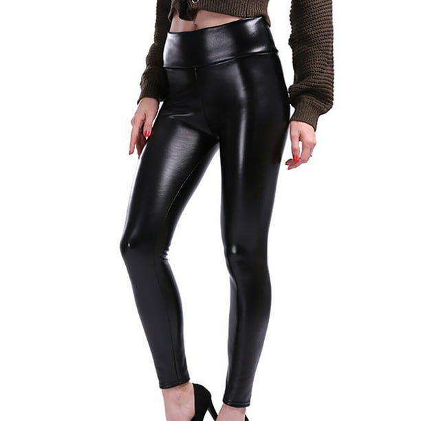 Women's Fleece Lined Leggings Faux Leather High Waisted Comfy Trendy Leather  Pants Warm Thermal Leggings 