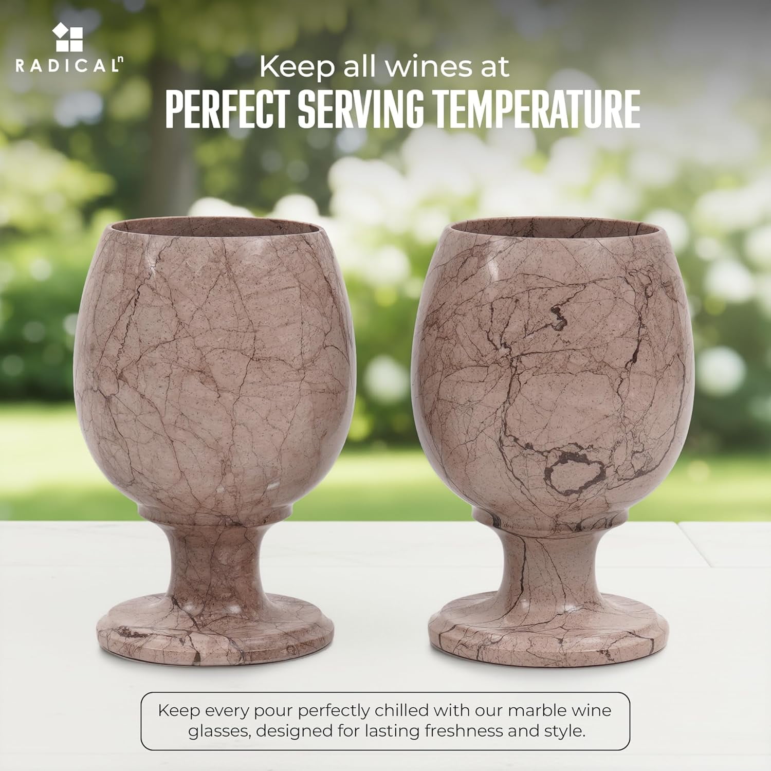 Radicaln Marble Wine Glasses Set of 2 Handmade Marinara 5 inch Drinking Glasses For Bar Décor, Ideal Stem Drinking Glassware For Red and White wine