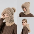 thumbnail image 5 of Women's Knitted Hat Women Scarf Hat Hats Winter Knit BalaclavaHat Winter Warm Ear Cover Neck Warmer Cap with Pompom, 5 of 8