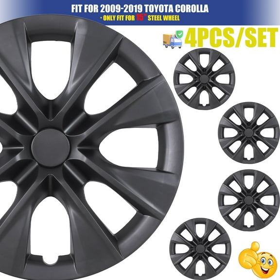 15" Set of 4 Hubcaps Wheel Rims Cover for 2009-2019 Toyota Corolla Compatible with Steel Wheels Snap on Installation(15-inch,Black Matte)