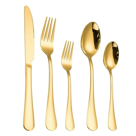ACDANC Gold Silverware Set, 1 Set Flatware Cutlery Set Stainless Steel Utensils for 5 Pieces, Heavy Duty Dishwasher Safe, Mirror Polished Dinner Knife, Fork, Spoon for Restaurant