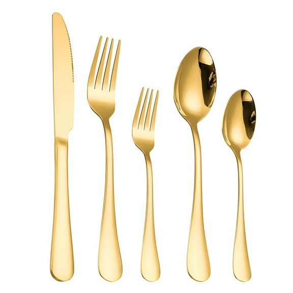 ACDANC Gold Silverware Set, 1 Set Flatware Cutlery Set Stainless Steel Utensils for 5 Pieces, Heavy Duty Dishwasher Safe, Mirror Polished Dinner Knife, Fork, Spoon for Restaurant