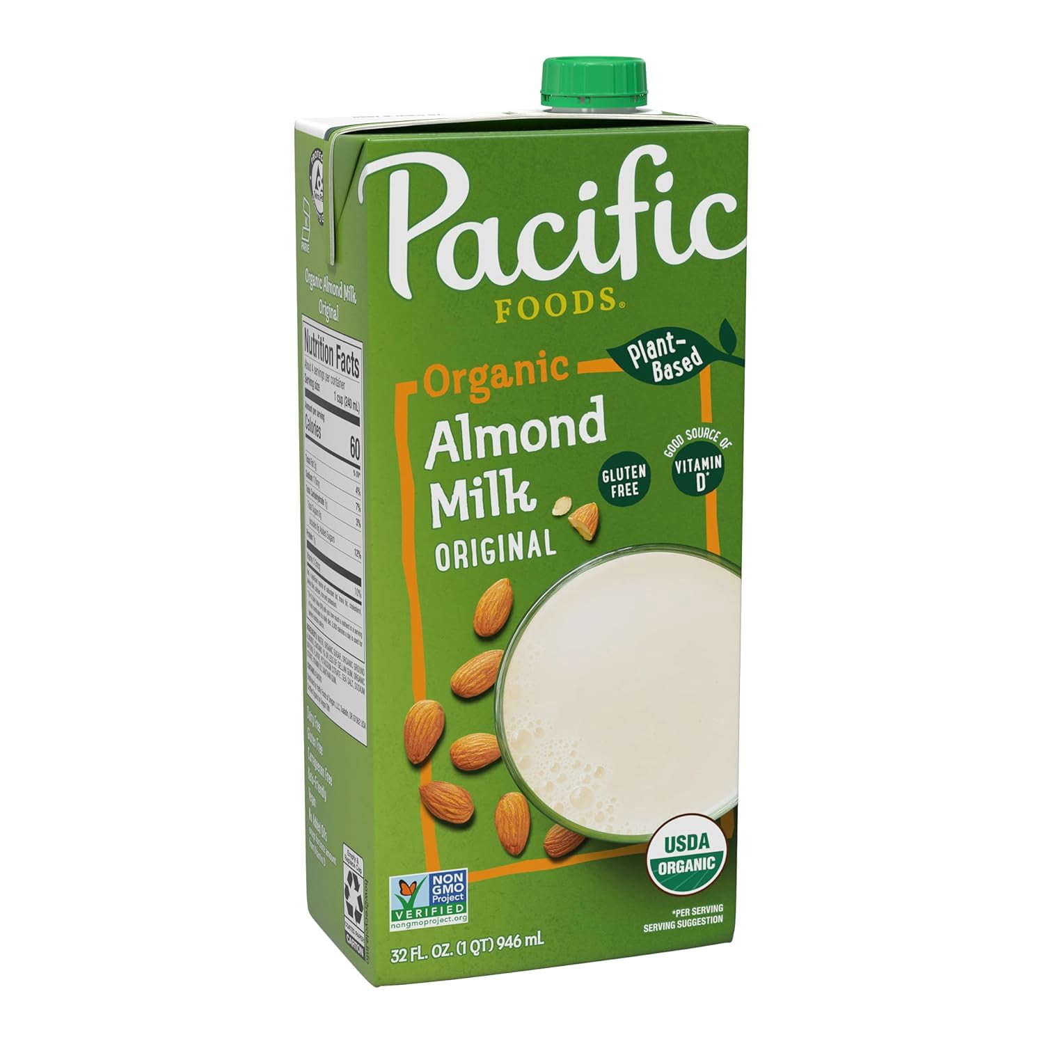 Pack of 12, Pacific Foods Original Organic Almond Milk, 32 fl oz