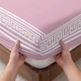 thumbnail image 3 of Full Size Fitted Sheet Set - Pink Geometric 3 Piece Bedding Sets 16" Deep Pocket Fitted Sheet with 2 Pillowcases White Greek Key Design Abstract Modern Art Brushed Microfiber Hotel Luxury Bed Sheets, 3 of 9