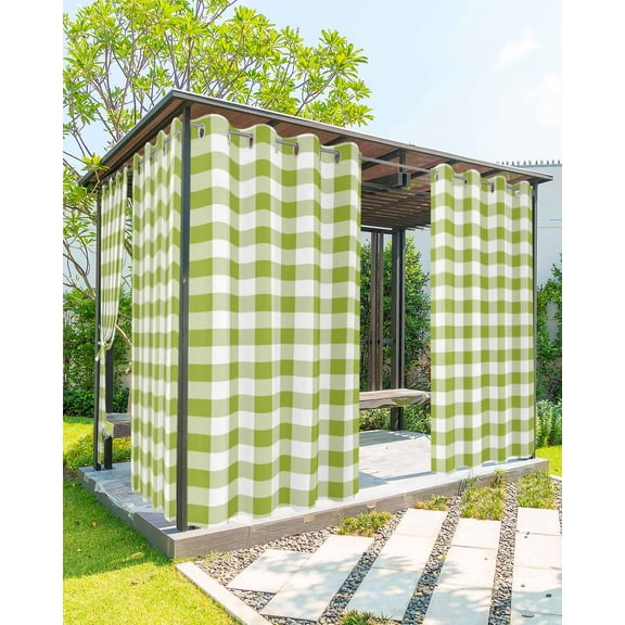 nqOlkjepod Outdoor Curtains for Patio Waterproof, Green Plaid Outdoor Privacy Panels Grommet, Gradient Geometric Buffalo White Checkered Blackout Outside Curtains for Porch/Cabana 54"x95", 2 Panels