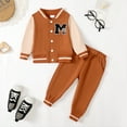 thumbnail image 2 of Kucnuzki 2T Toddler Boy Outfits 3T Toddler Boy Set Long Sleeve Baseball Uniform + Pants 2pcs Baby Boy Pant Sets Fall Winter Brown, 2 of 10