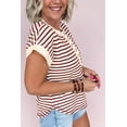 thumbnail image 3 of Women's Red Stripe Half Button Round Neck T-Shirt – Casual Summer Essential for Daily Wear, XL, 3 of 12