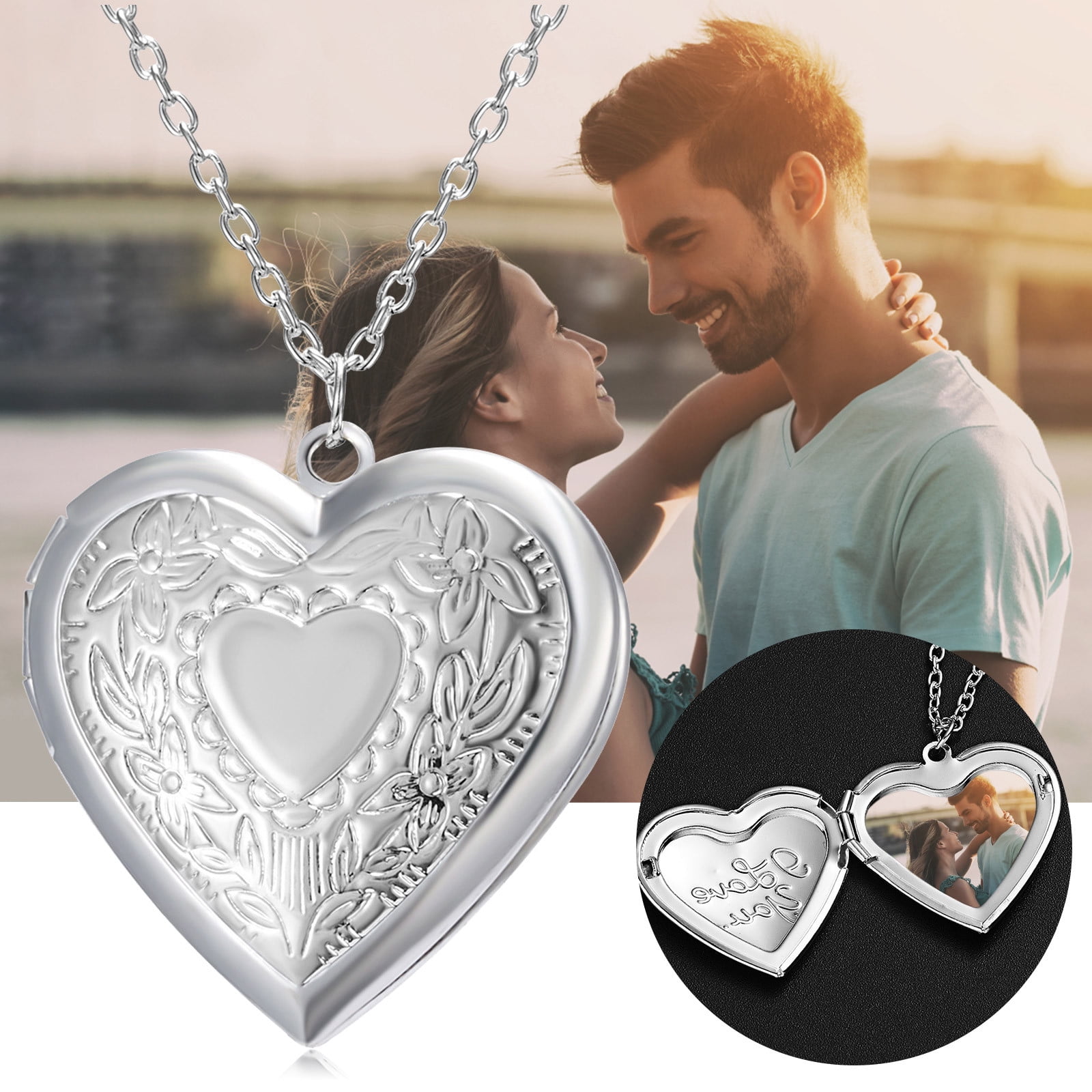 Big Heart Necklace Large Photo Locket Pendant Heart Locket