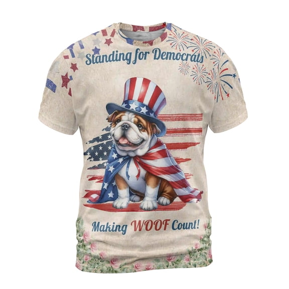 Democratic English Bulldog Making Woof Count Election 2024 All Over Print 3D Shirt Unisex Merch Dog Lover Gifts Idea - 01001