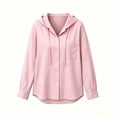 thumbnail image 5 of Yievot Sun Protection Button Down Shirts for Women Cotton Linen Hooded Tops Drawstring Long Sleeve Summer Vacation Beach Tops with Pocket, 5 of 6