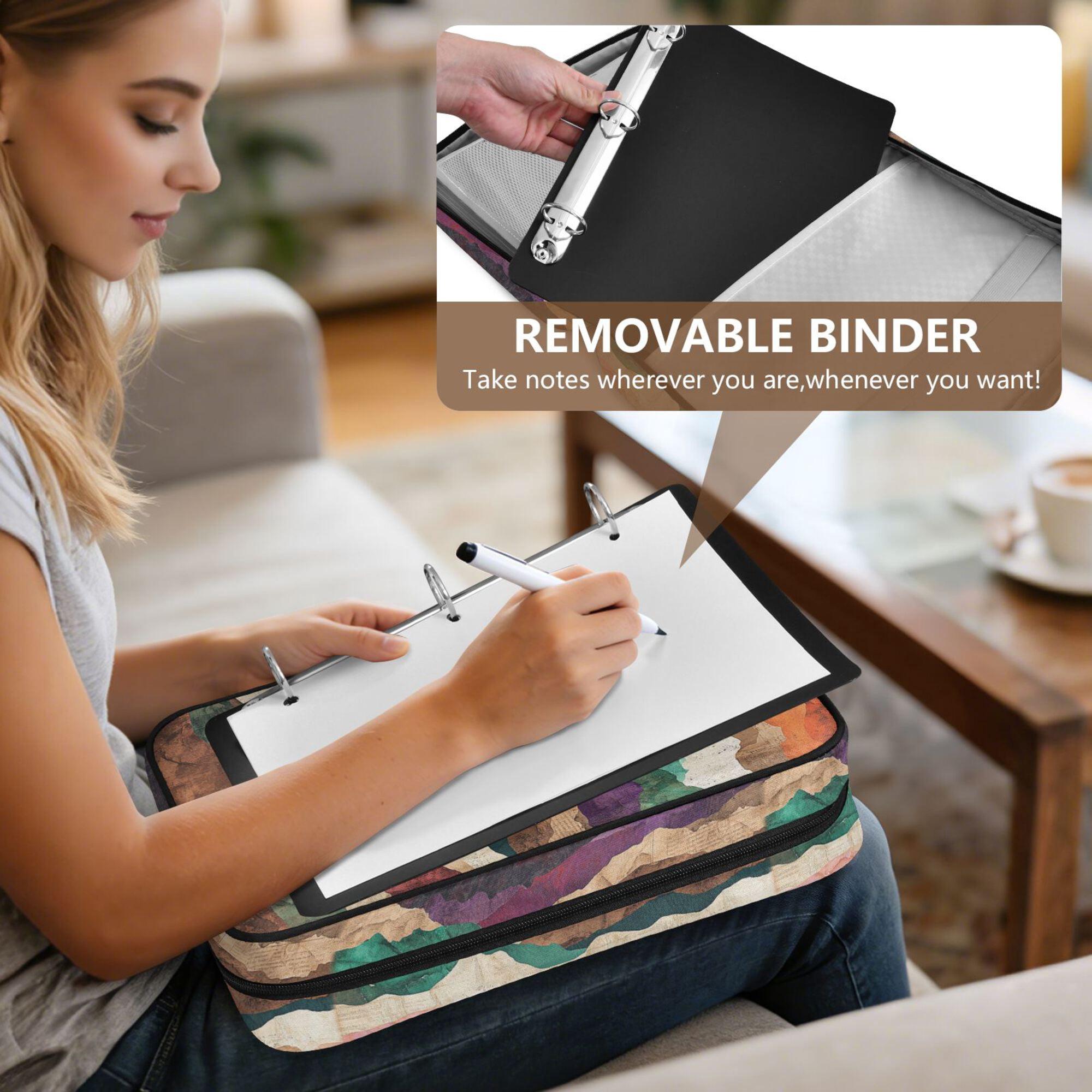 FORMRS Accordion File Folder A4 Size 7-Pocket Expanding Document Organizer Bag with 3 Ring Binder, Artistic Desert Waves
