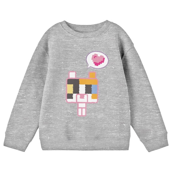 Minecraft Franchise Colorful Kitten with Block Heart Youth Heather Gray Crew Neck Sweatshirt-Medium