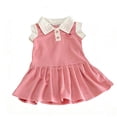thumbnail image 5 of HAOTAGS Girls Polo Dress Sleeveless Notched Collar Solid Color Summer Dress for Toddler to Teen Pink Size 6-7Years, 5 of 6