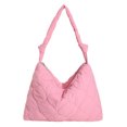 thumbnail image 1 of (Doblado Por La Mitad para Caber en El Embalaje) 8063 Moderno Versátil Acolchado Hilo Bordar Ropa Algodón Bolso Un Hombro Gran Capacidad para Mujer (rosa) Rosa, 1 of 9