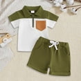 thumbnail image 2 of Quealent Toddler Baby Boy Summer Clothes Set 3 6 12 18 24 Months 2T 3T Contrast Color Short Sleeve Lapel Button T Shirt Elastic Waist Solid Shorts 2 Piece Outfits (Army Green, 2-3 Years), 2 of 7