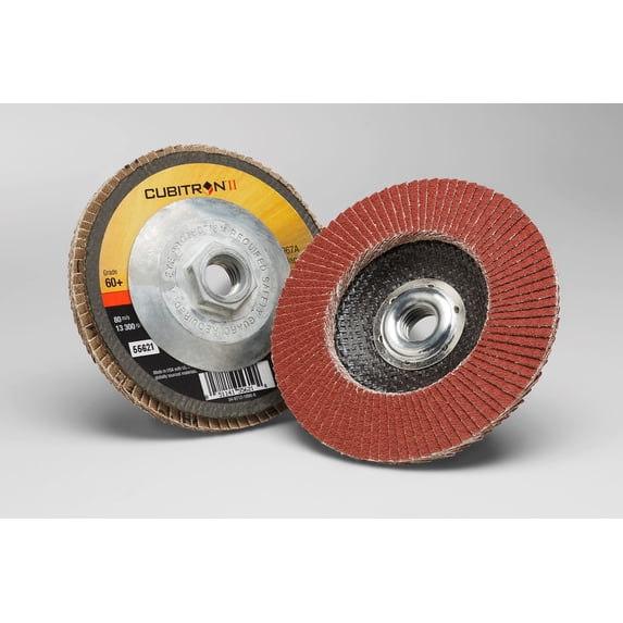 3M Cubitron II Flap Disc 967A, T29 Quick Change, 4-1/2 in x 5/8-11, 60+ Y-weight, 10 per case
