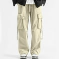 thumbnail image 2 of Raeneomay No Boundaries All Gender Washed Cargo Pants Fashion Men's Solid Color Casual Elastic Lace Up Loose Sports Work Pants, 2 of 4