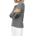 thumbnail image 3 of Yemak Women's Long Sleeve Honeycomb Stitch Sweater Top with Leather Patches MK3354-GRY-S-BD, 3 of 3