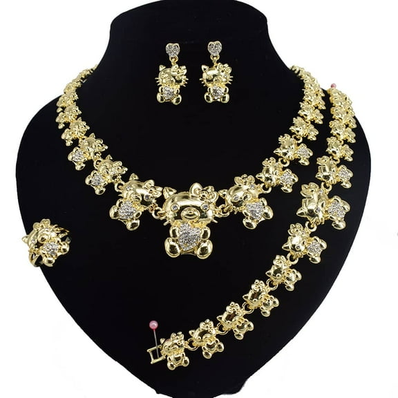Women's Hugs & Kisses XOXO Necklace Set Includes Ring Bracelet & Earrings set 18k Layered Real Gold Plated