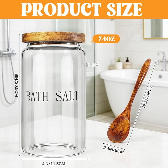 CHISHZL-74 oz Glass Bath Salts Jar,Bath Salt Container with Wooden Lid and Scoop for Bathroom Organizers and Storage,Home Decor,Bathtub Accessories for Women