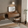 thumbnail image 3 of Solid Wood Vanity Desk with Lighted Mirror, Makeup Vanity Table with 3 Drawers & 3 Lighting Modes, Dressing Table for Bedroom, Apartment, Checkroom, 36in, Walnut, 3 of 14