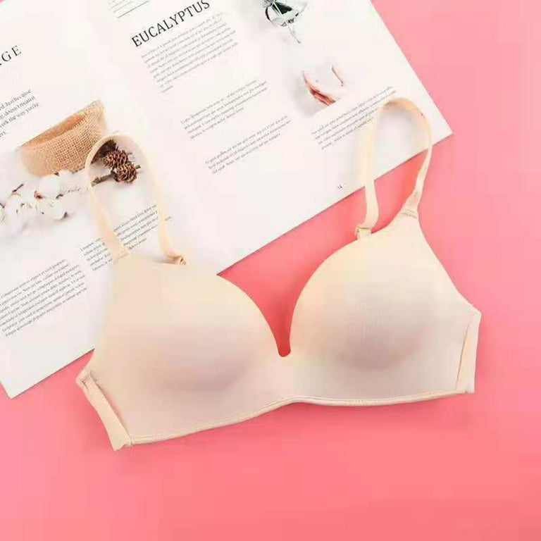 HEVIRGO Student Girl Ultra-Thin Solid Color Push Up Bra Seamless Underwear  Bralette,Skin Color 32A 