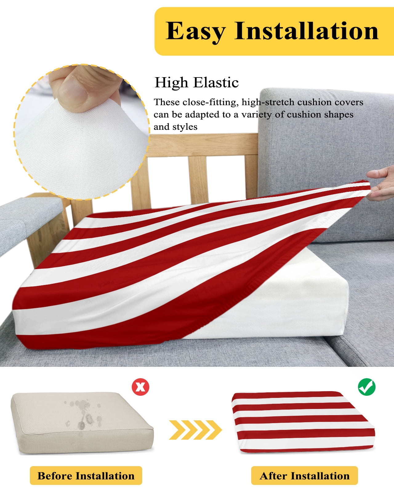 Red Stripes Couch Cushion Covers Stretch, Washable Sofa Seat Covers Individual Seat Cushion Sofa Slipcovers Simple Red White Texture Couch Cover Furniture Protector S-1PCS