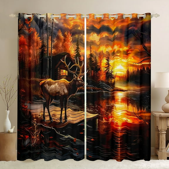 Castle Fairy Animal Deer Black Out Curtains for Boys Men Teens,Lodge Cabin Curtains Pack Of 2 (42X63 Each),Jungle Wildlife Bedroom Curtains,Breathable Home Decor