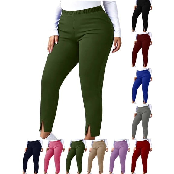 Leggings for Women Plus Size Elastic High Waisted Solid Color Tummy Control Workout Yoga Cycling Tights Pants