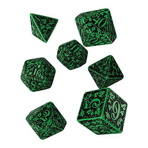Q WORKSHOP Forest Engraved green & black RPG ornamented Dice Set 7 polyhedral 