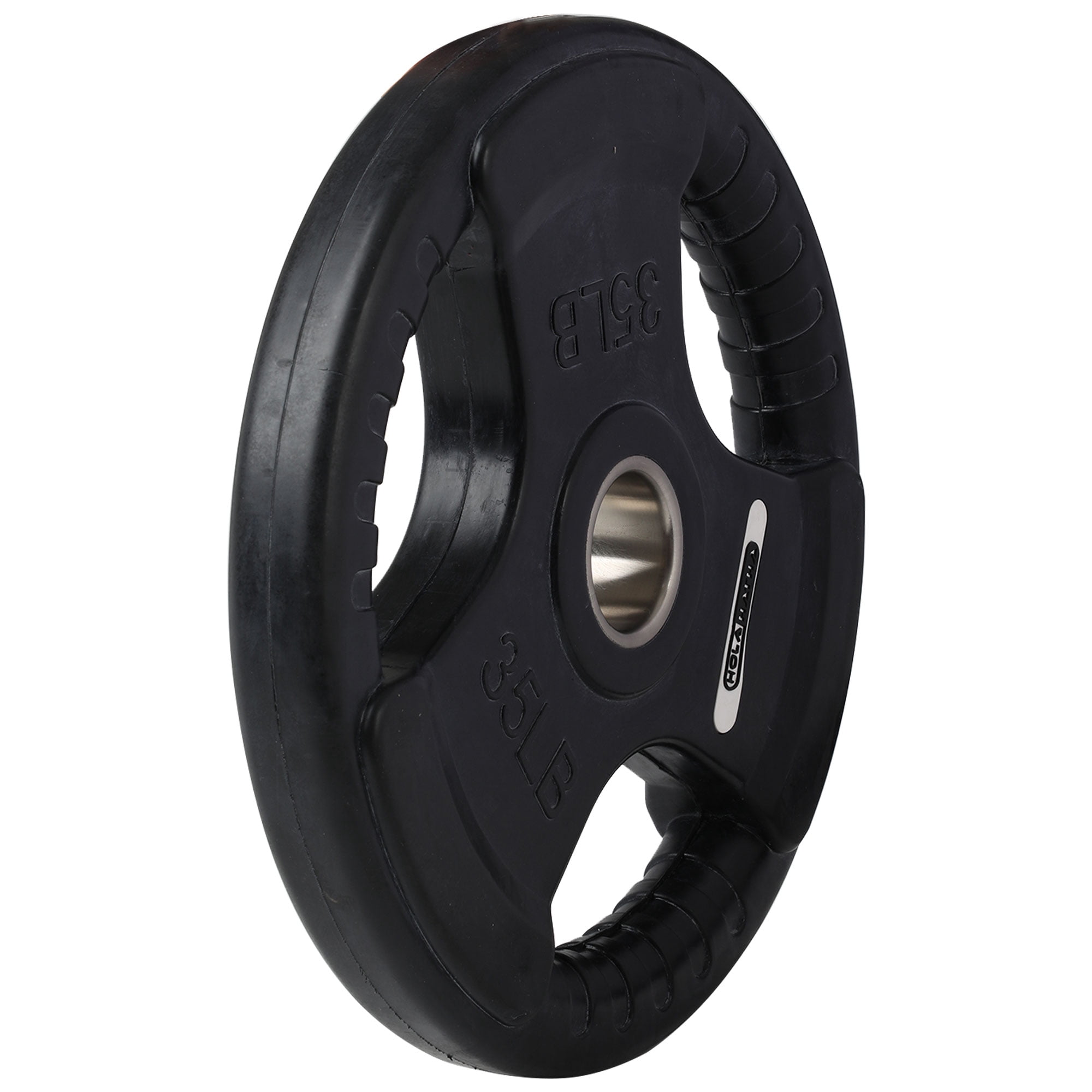 HolaHatha 35-Pound Olympic Rubber Coated Weight Plates with Handle, Black