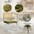 thumbnail image 5 of Natural Rattan Dining Chairs Set of 2/4/6, Upholstered Mid-Century Modern Dining Room Chairs with Cane Backrest, Retro Velvet Kitchen Chairs with Chrome Base, 5 of 8