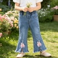thumbnail image 2 of Toddler Girl's High Waisted Bow Front Bell Bottom Jeans Flare Leg Denim Pants Casual Fashion Cute Bowknot Jeans Pants with Pockets 6M-5Y, 2 of 9