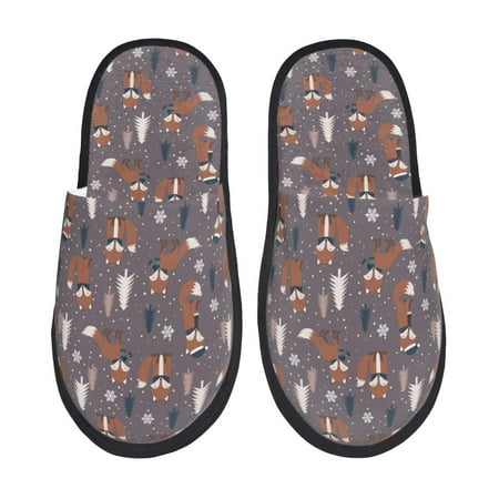 

Noikeo Snowflake Fox Pattern Cozy Slippers Indoor for Women and Mens Fuzzy House Shoes Soft Plush Warm Slip-on Slippers-Medium
