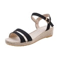 thumbnail image 5 of Rokment Womens Linen Wedge Sandals Bohemian Beach Summer Breathable Straw Espadrilles Platform Dressy Shoes for Ladies Vacation Black Size 6, 5 of 6
