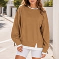 thumbnail image 3 of Mockneck Sweatshirt Nelozsy Women’s Oversized Sweatshirts Crewneck Pullover Long Sleeve Fall Tops Brown XL, 3 of 3
