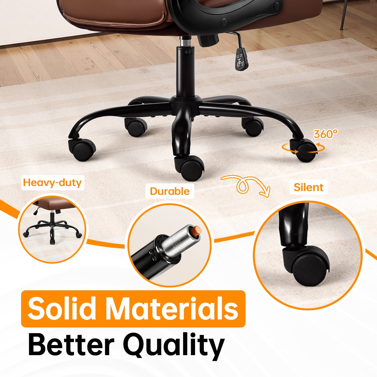 Waleaf Leather Office Chair,Wide Seat Small Computer Desk Chair Ergonomic Mid-Back Executive Chair with Back Support for Short People,Brown