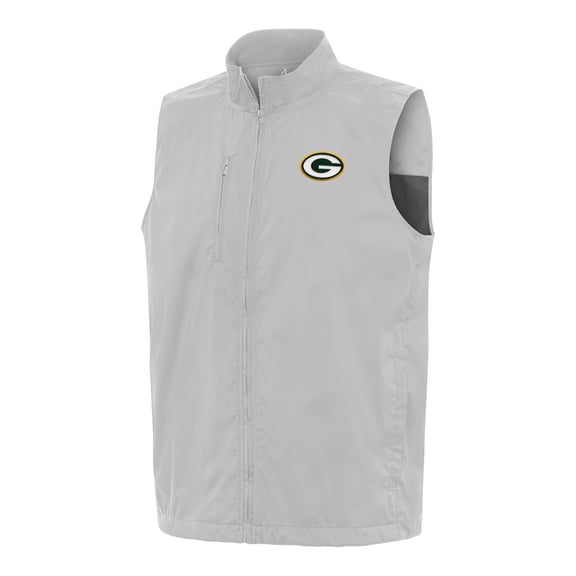 Men's Antigua Gray Green Bay Packers Brisk Full-Zip Vest