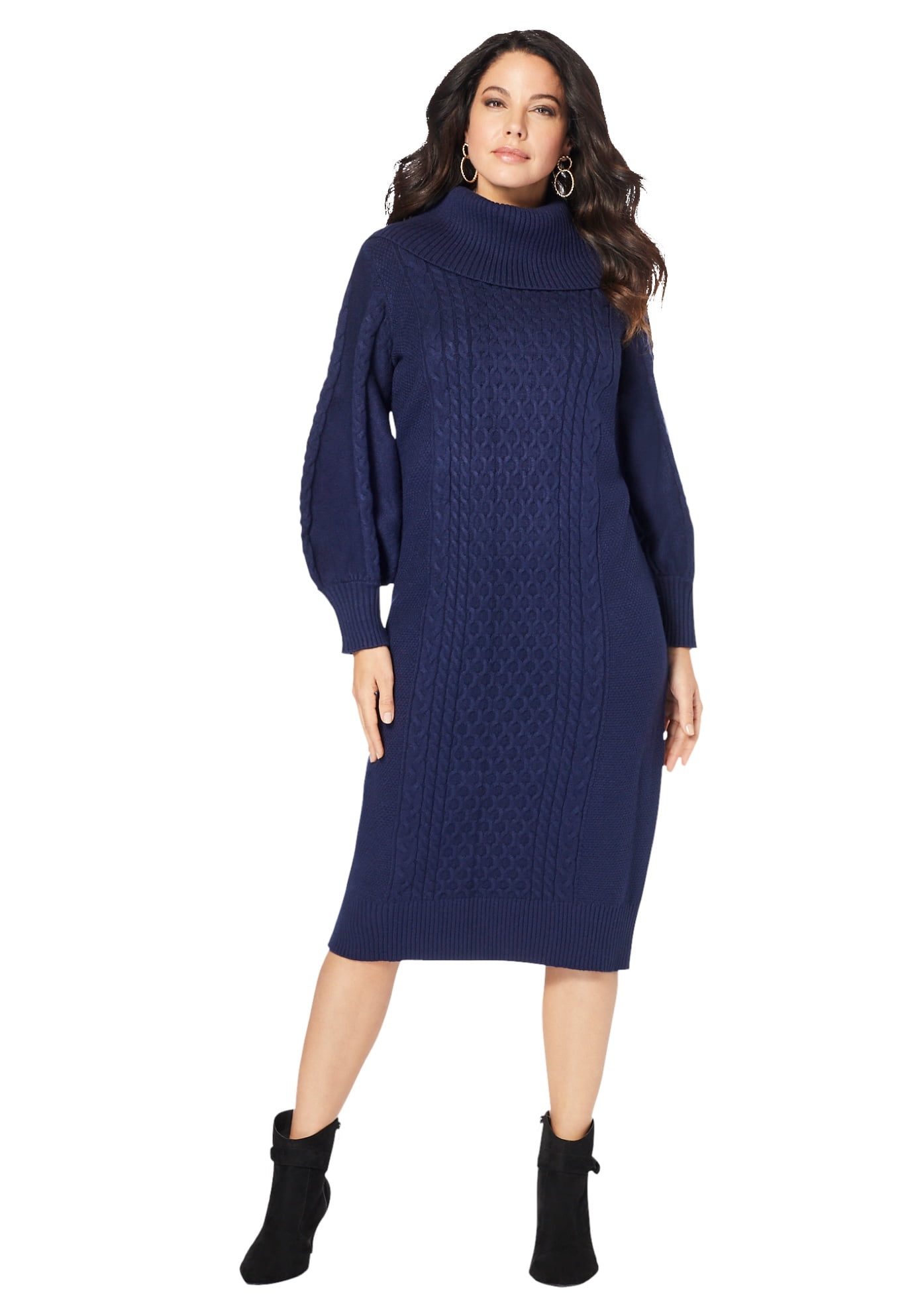 Roaman's Women's Plus Size Turtleneck Sweater Dress Dress - Walmart.com