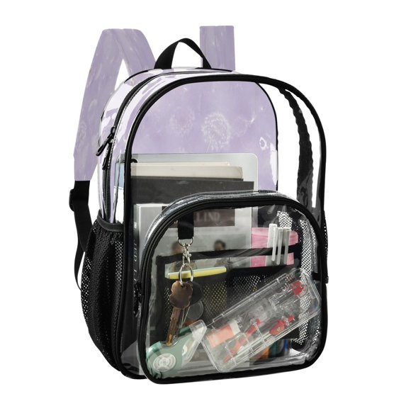 Ttyddzy Clear Backpack Heavy Duty PVC Transparent Backpack for College Workplace, Lilac Dandelion