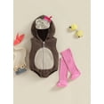thumbnail image 2 of Newborn Baby Girls Casual Hooded Romper Sleeveless Zip Up Animal Monkey Onesie with Striped Socks 2Pcs Set, 2 of 8