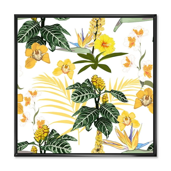 Designart 'Pattern Of Beautiful Yellow Flowers ' Modern Framed Canvas Wall Art Print