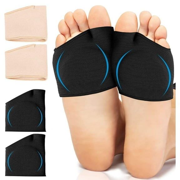 NOGIS Metatarsal Pads for Women and Men Ball of Foot Cushion - Gel Sleeves Cushions Pad - Fabric Soft Socks for Supports Feet Pain Relief (2 Pair, Black Beige)
