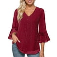 thumbnail image 2 of Rhuody Womens Tops Pleated 3/4 Sleeve Glitter Corset T Shirt Sequined V Neck Shirt Andable T Shirt Classic Wear Rd1 M, 2 of 5
