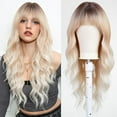 thumbnail image 4 of Long Curly Ombre Blonde Wigs With Bangs Wig for Women Synthetic Hair Wig for Party Cosplay Daily Use -26 inches(Beige Wig), 4 of 6