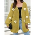 thumbnail image 4 of Female Sweaters Floral V-Neck Long Sleeve Sweater Open Front Knit Buttonless Trendy Sweater Outerwear Mustard One size, 4 of 8