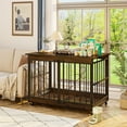 thumbnail image 5 of 48 Inch Furniture Style Dog Crate for Large Dogs, Heavy Duty Double Door Dog Kennel with Lockable 360° Casters, Decorative Indoor Pet Cage Side Table, Brown, 5 of 9
