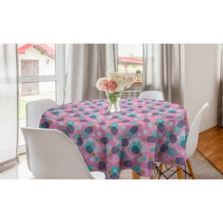 

Tropical Round Tablecloth Pattern of Summer Fruits and Plantation Flowers in a Colorful Layout Circle Table Cloth Cover for Dining Room Kitchen Decor 60 Pink and Multicolor by Ambesonne